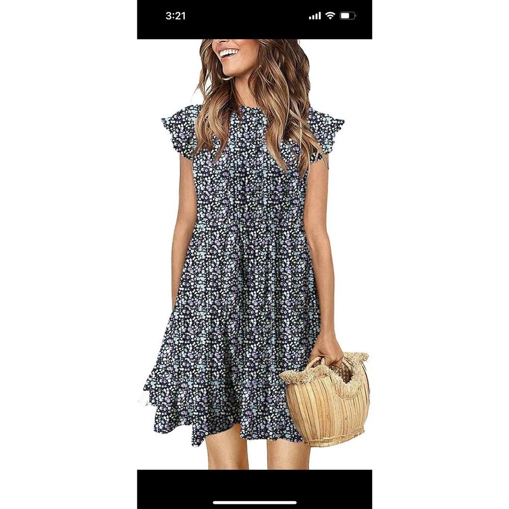 KIRUNDO Women’s Summer Sleeveless Ruffle Sleeve Crew Neck Floral Print Size XL